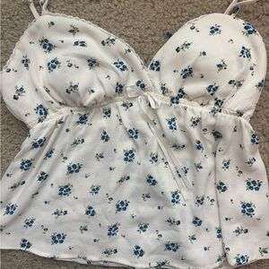 Target White and Blue Floral Tank Top